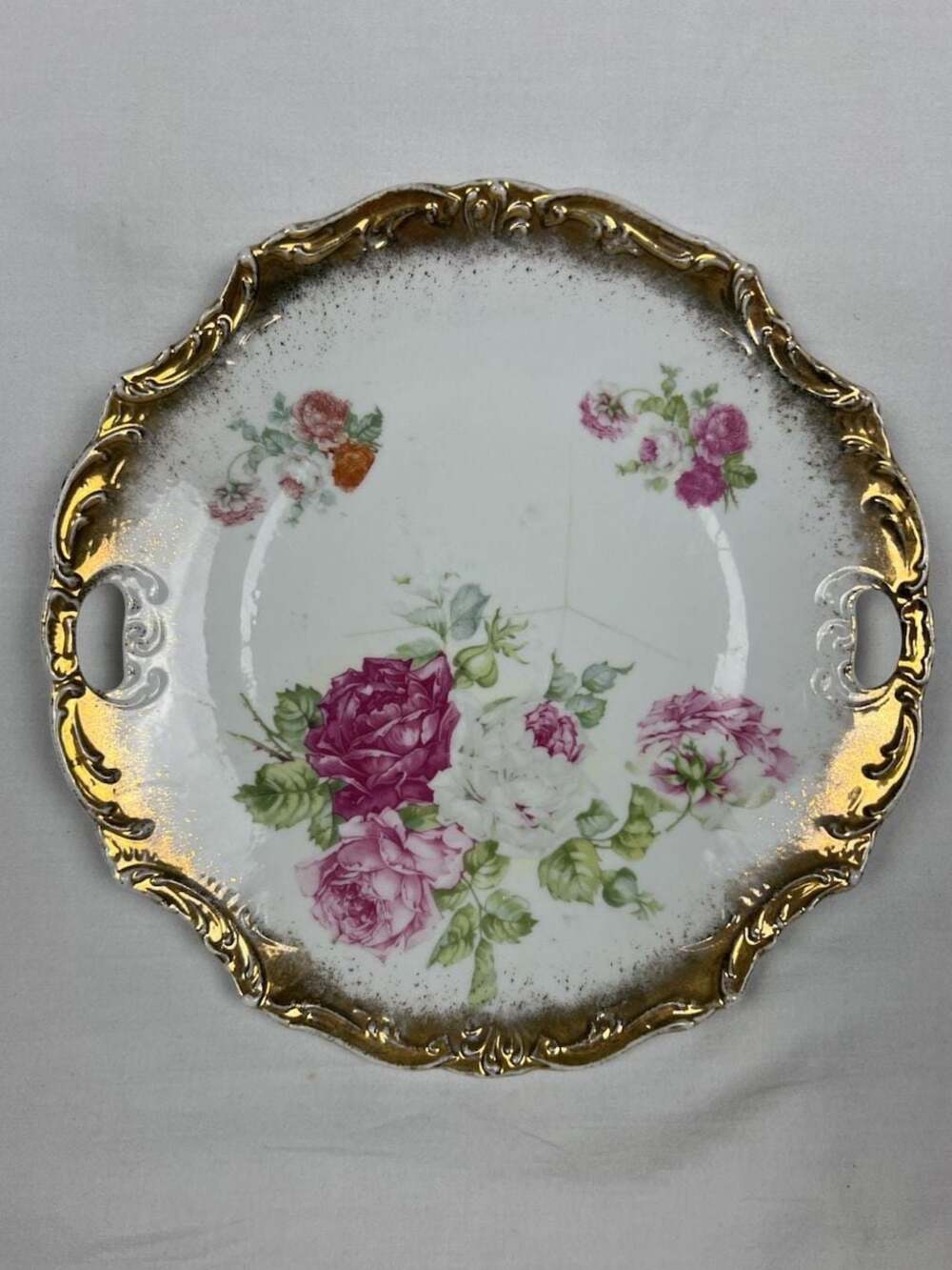 Klondike Made in Germany Antique Porcelain Serving Platter with Pink Roses